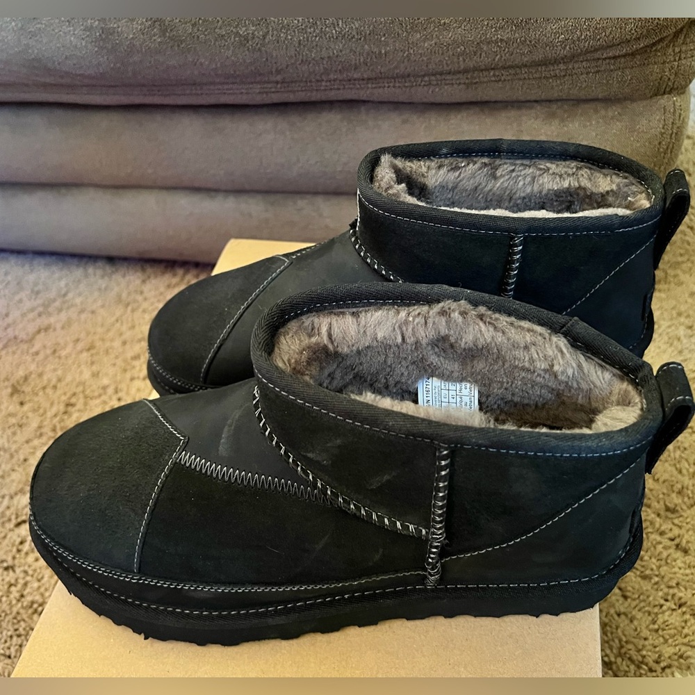 UGG CLASSIC ULTRA MINI REIMAGINED BLACK MULTI SUEDE WOMEN'S BOOTS SIZE US 10 NEW - Picture 4 of 7